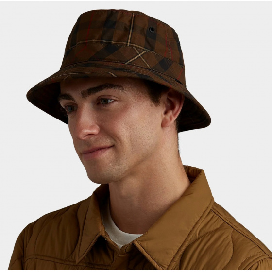 Brown Checkered Oilskin Cotton Rain Bucket Hat - Tilley