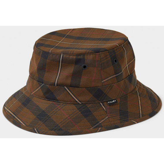 Brown Checkered Oilskin Cotton Rain Bucket Hat - Tilley