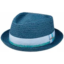 Chapeau Pork Pie Diamond Raffia Paille naturelle Bleu - Stetson