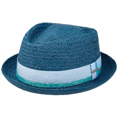 Chapeau Pork Pie Diamond Raffia Paille naturelle Bleu - Stetson