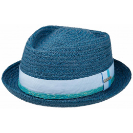 Pork Pie Diamond Raffia Natural Straw Hat Blue - Stetson