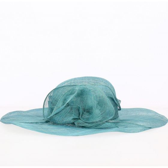 Capeline de Cérémonie Corinne Paille Sisal turquoise - Traclet