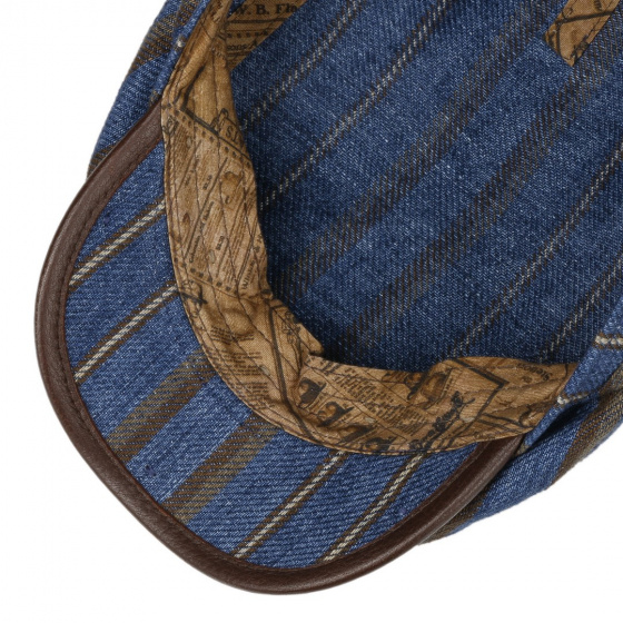 Blue & Brown Linen Flat Driver Cap - Stetson