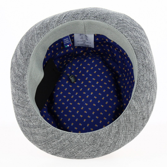 Gray Herringbone Linen Porkpie Hat - Traclet