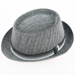 Porkpie Grey Linen Herringbone Hat - Traclet