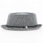 Gray Linen Herringbone Porkpie Hat - Traclet