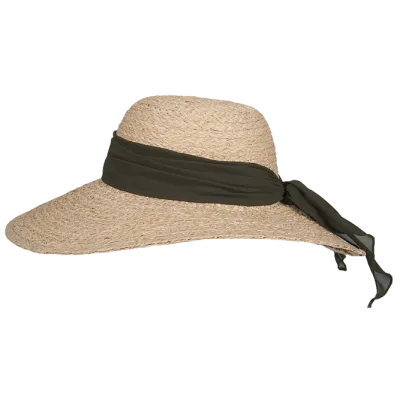 Ocillia Organic Raffia Wide-Brimmed Hat with Olive Ribbon - Hatland - hat shop Reference: 17965| Chapellerie Traclet