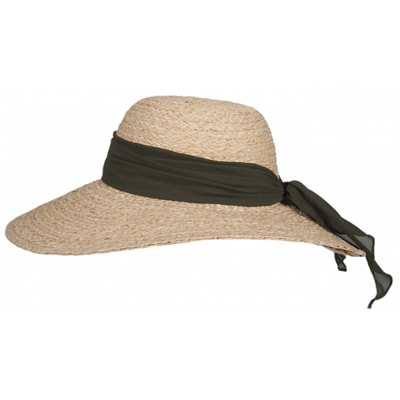 Ocillia Organic Raffia Wide-Brimmed Hat with Olive Ribbon - Hatland