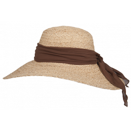 Ocillia Organic Raffia Wide-Brimmed Sun Hat with Brown Ribbon - Hatland