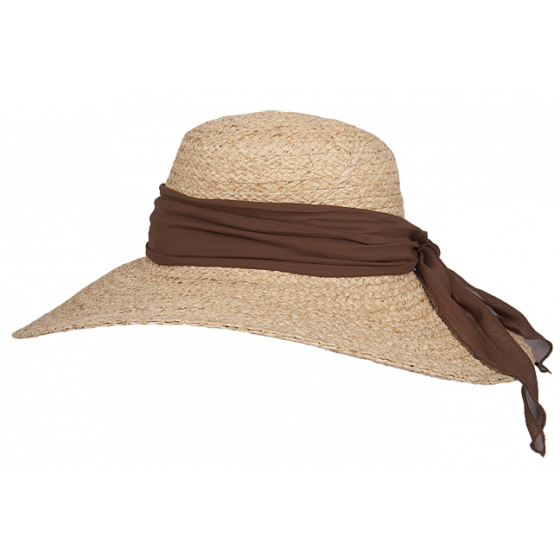 Ocillia Organic Raffia Wide-Brimmed Sun Hat with Brown Ribbon - Hatland