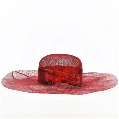 Manon Red Straw Ceremony Wide-Brimmed Hat - Traclet Reference: 16749 | Traclet Hat Shop