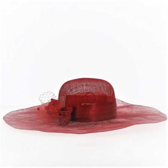 Manon Red Straw Ceremony Wide-Brimmed Hat - Traclet