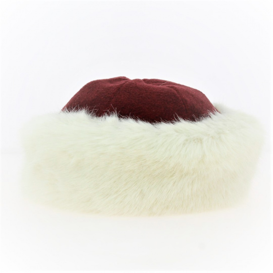 Burgundy polar Marmot hat & ecru faux fur - Traclet