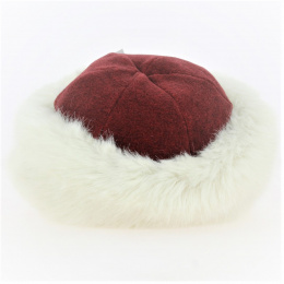 Burgundy polar Marmot hat & ecru faux fur - Traclet