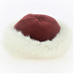 Marmotte burgundy fleece hat & ecru faux fur - Traclet