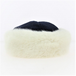 Toque Marmotte polaire marine & fausse fourrure écru - Traclet