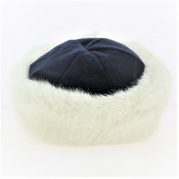 Navy fleece Marmotte hat & ecru faux fur - Traclet