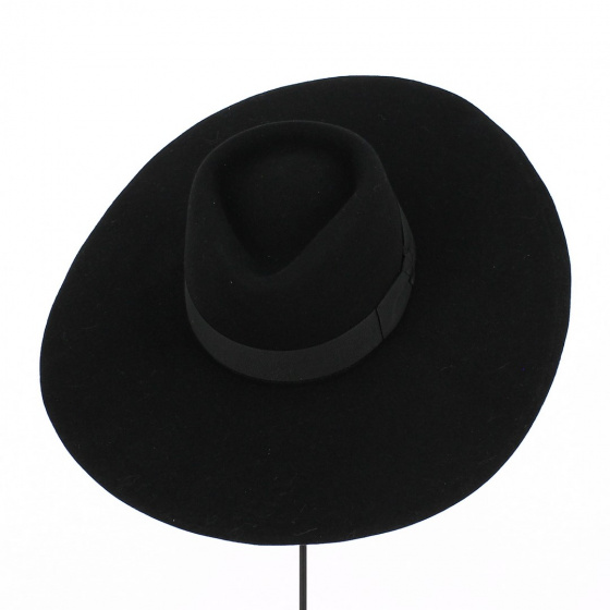 Wide Brim Black Wool Felt Hat - Traclet
