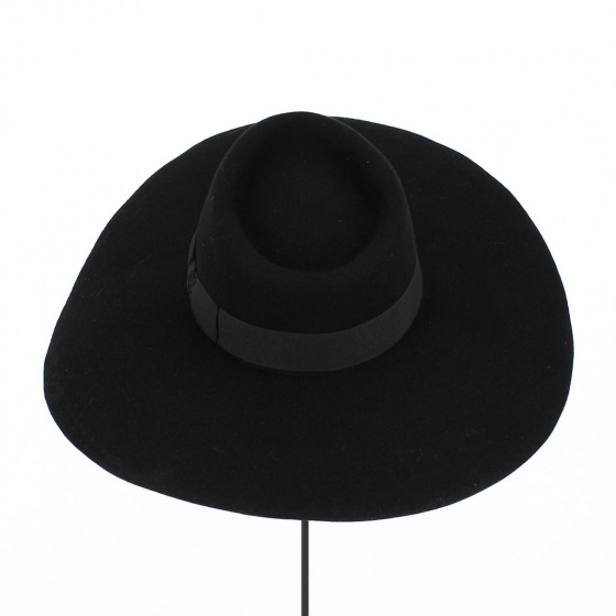 Wide Brim Black Wool Felt Hat - Traclet