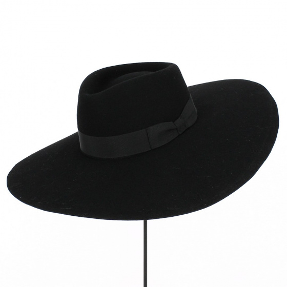 Wide Brim Black Wool Felt Hat - Traclet