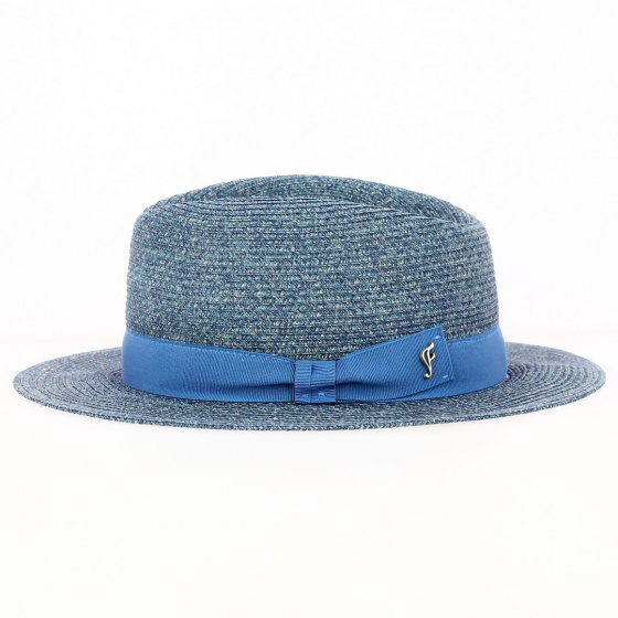 Mottled Blue Straw Paper Traveller Hat - Flechet
