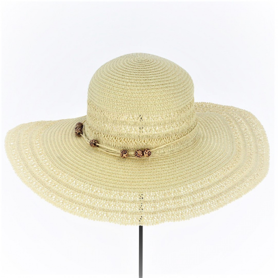 Safia Paper Straw Wide-Brimmed Hat in Beige - Traclet
