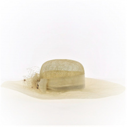 Beige Straw Manon Ceremony Wide Brim Hat - Traclet